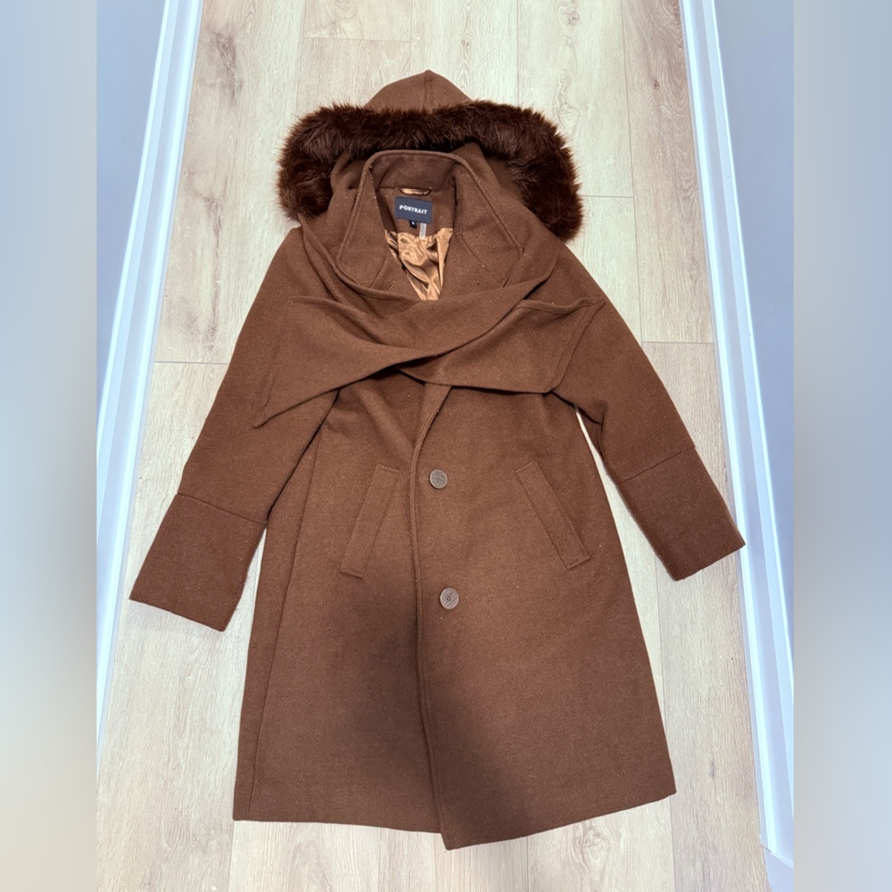 Elegant Long Brown Coat with Satin Lining